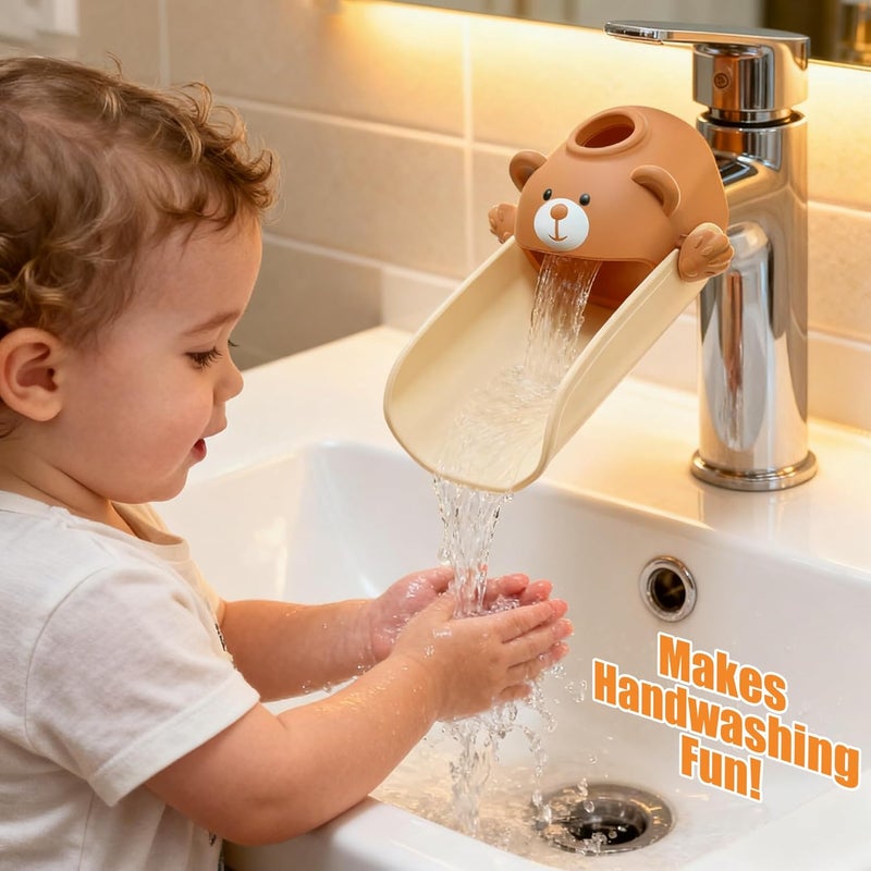 SKYROKU Faucet Extender for Kids, Temperature-Sensitive Faucet Spout Extension for Independent Hand Washing - Cute Bear Design, Fits Most Bathroom & Kitchen Sinks(Brown 2P) - Image 4